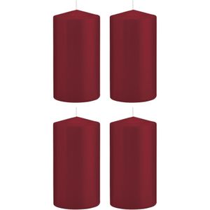 4x Bordeauxrode cilinderkaarsen/stompkaarsen 8x15cm 69 branduren   -