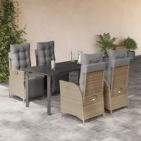 5-delige Tuinset met kussens poly rattan gemengd beige