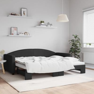Slaapbank met onderschuifbed 90x200 cm stof zwart