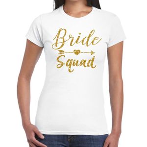 Bride Squad Cupido goud glitter t-shirt wit dames