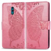 Vlinder liefde bloemen reliëf horizontale Flip lederen case voor OPPO Reno met houder & card slots & portemonnee & Lanyard (roze)