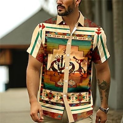 kokopelli tribal etnische vintage herenresort Hawaiiaans 3D-bedrukt overhemd met knoopsluiting korte mouw zomerstrandshirt vakantie dagelijkse slijtage s tot 3xl Lightinthebox