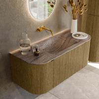 Badmeubel Mondiaz Kurve-Dlux | 110 cm | Meubelkleur Dusk | Wastafelkleur Oza | Solid surface | Wasbak midden spoelbak | Zonder kraangat(en)