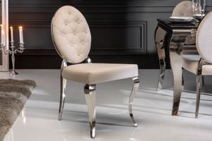 Elegante stoel MODERN BAROQUE beige fluweel met knopen roestvrijstalen poten - 40796