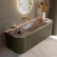 Badmeubel Mondiaz Kurve-Dlux | 130 cm | Meubelkleur Shadow | Wastafelkleur Oza | Solid surface | Wasbak midden spoelbak | Zonder kraangat(en)