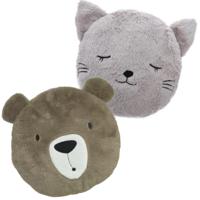 Dieren sierkussens kinderkamer - bruine beer en kat/poes - 30/27 cm - polyester
