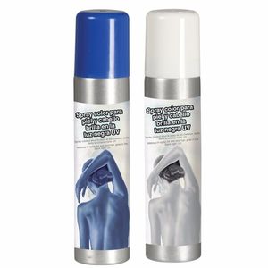 Guirca Haarspray/bodypaint spray - 2x kleuren - wit en blauw - 75 ml