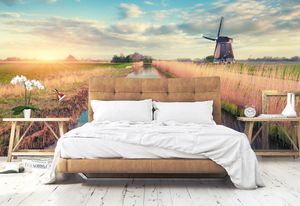 Vlies fotobehang Windmolen bij zonsopgang