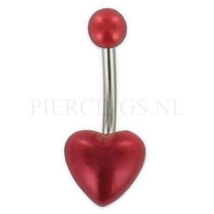 Navelpiercing parelmoer hart rood