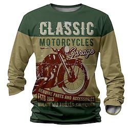 Motor Ontwerper Retro vintage Voor heren 3D-afdrukken T-shirt Henley-shirt Straat Casual T-shirt Khaki Lange mouw Strakke ronde hals Overhemd Zomer Lente Herfst Kleding S M L XL 2XL 3XL Lightinthebox