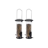 Pro Garden Tuinvogels hangende voeder silo - 2x - 8 x 23 cm - Winter vogelvoer serveren