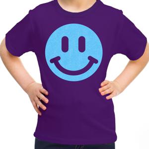 Verkleed T-shirt voor meisjes - Smile Emoticon - paars - carnaval - feestkleding voor kinderen