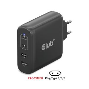 club3D CAC-1912 Laptop netvoeding 100 W Binnen Aantal uitgangen: 2 x, 2 x USB-A, USB-C GaN, USB Power Delivery (USB-PD)