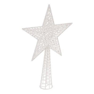 Kerstboom piek - ster vorm - wit - kunststof - 37,5 cm - kerstpiek - kerstversiering