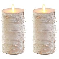 Led kaars/stompkaars - 2x - houtlook - naturel - H15 x D7,5 cm - wax - warm wit licht Led kaars/stompkaars - 2x - houtlook - naturel - H15 x D7,5 cm - wax - warm wit licht