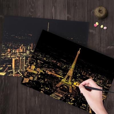 Bright City DIY tekening Picture wandschildering kraskaart gouden nacht weergave verf Arts papier handgeschilderde huisdecoratie creatieve hand gemaak