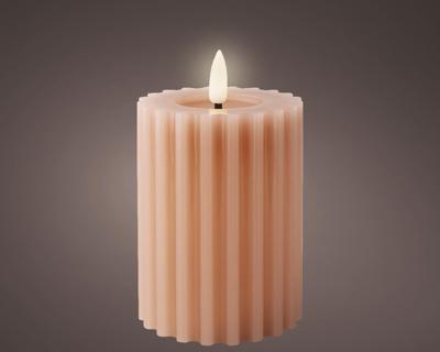 Lumineo Led kaars wax ribbel licht roze h12,3cm