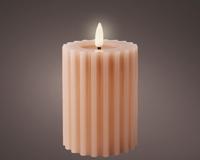 Lumineo Led kaars wax ribbel licht roze h12,3cm