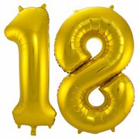Folat Folie ballonnen - 18 jaar cijfer - goud - 86 cm - leeftijd feestartikelen - versiering
