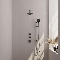 Brauer Gunmetal Edition Thermostatische Regendoucheset Inbouw - Hoofddouche 20 cm - Rechte Wandarm - Handdouche 3 Standen - Doucheslang - Geintegreerde Glijstang - Gunmetal