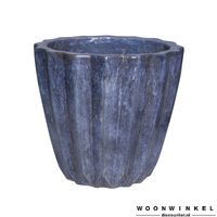 Bec Blue ceramic pot ribbed round low S - thumbnail
