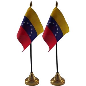 2x stuks Venezuela tafelvlaggetjes 10 x 15 cm met standaard