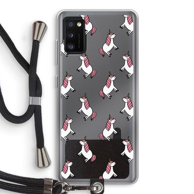 Eenhoorns overal: Samsung Galaxy A41 Transparant Hoesje met koord