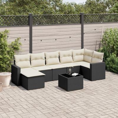 8-delige Loungeset met kussens poly rattan zwart