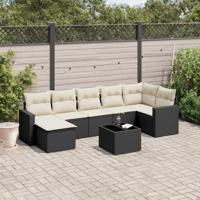 8-delige Loungeset met kussens poly rattan zwart