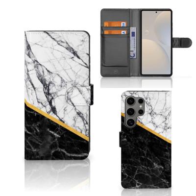 Samsung Galaxy S25 Ultra | Bookcase | Marmer Wit Zwart - Origineel Cadeau Man