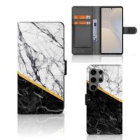 Samsung Galaxy S25 Ultra | Bookcase | Marmer Wit Zwart - Origineel Cadeau Man