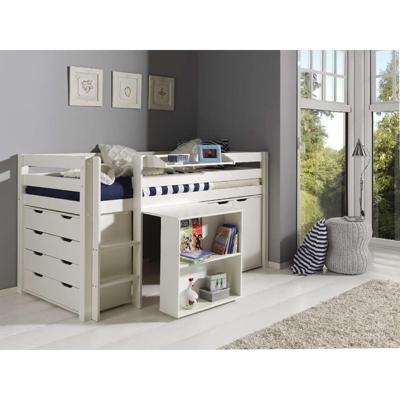 Leen Bakker - Vipack Halfhoogslaper Pino Met Bureau - Incl. Lades/kast - 114x105x209,3 Cm - Grenenhout - Wit
