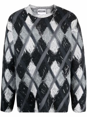 Moschino pull en laine mélangée à losanges - Gris