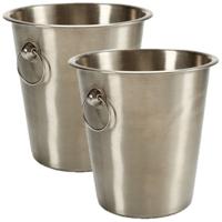 Arte r IJsemmer - Set van 2x stuks - zilverkleurig - RVS - 21x21x21 cm - champagnekoeler - drankemme