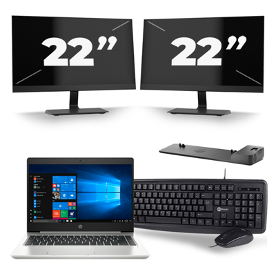 HP ProBook 445 G7 - AMD Ryzen 3 4300U - 14 inch - 16GB RAM - 256GB SSD - Windows 10 + 2x 22 inch Monitor