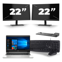 HP ProBook 445 G7 - AMD Ryzen 5 4500U - 14 inch - 8GB RAM - 256GB SSD - Windows 10 + 2x 22 inch Monitor