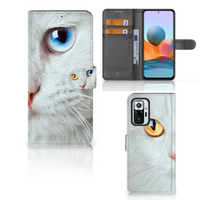 Xiaomi Redmi Note 10 Pro Telefoonhoesje met Pasjes Witte Kat - thumbnail