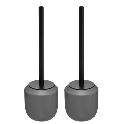 2x stuks WC-/toiletborstel met houder rond grijs polyresin 39 cm
