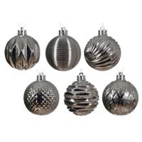 Gedecoreerde kerstballen - 12x st - 6 cm - kunststof - zilver