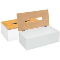 Tissuedoos/zakdoekjes box - 2x - wit - MDF hout - bamboe deksel - 25 x 13 x 9 cm - thumbnail