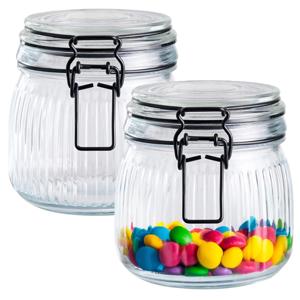 Alpina Voorraad/weck pot - 2x - transparant - geribbeld glas - 15 x 12 cm - 1 L