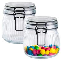 Alpina Voorraad/weck pot - 2x - transparant - geribbeld glas - 15 x 12 cm - 1 L Alpina Voorraad/weck pot - 2x - transparant - geribbeld glas - 15 x 12 cm - 1 L