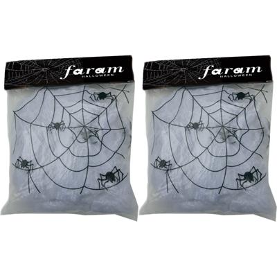 Decoratie spinnenweb/spinrag met spinnen - 5x - 50 gram - wit - Halloween/horror versiering