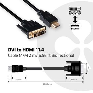 CLUB3D DVI to HDMI 1.4 Cable M/M 2 meter Bidirectional