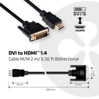 club3D CAC-1210 DVI-kabel DVI / HDMI Adapterkabel DVI-D 24+1-polige stekker, HDMI-A-stekker 2.00 m Zwart Vlambestendig - thumbnail