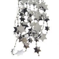 Zilveren sterren kralenslingers kerstslingers 270 cm - thumbnail