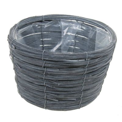 Bloempot/plantenbak handgemaakt riet/rotan mand grijs 21 x 14 cm - Plantenpotten Bloempot/plantenbak handgemaakt riet/rotan mand grijs 21 x 14 cm - Plantenpotten