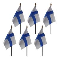 Finland - 6x - mini vlaggetje van 10 x 15 cm op stokje - Landen vlag - H27 cm