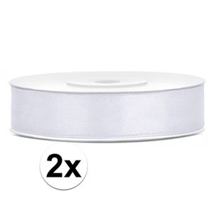 2x Satijn sierlint wit rollen van 25 meter x 12 mm   -