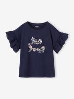 Romantisch t-shirt van biokatoen voor meisjes marineblauw - thumbnail